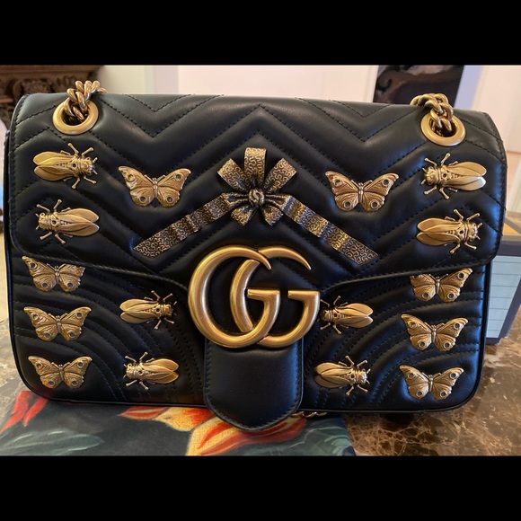 GG Messenger Marmont Animal Studs Medium Black - Picture 10 of 11